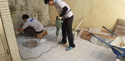 公明路機坑開挖(一)，泥作工程 磁磚工程